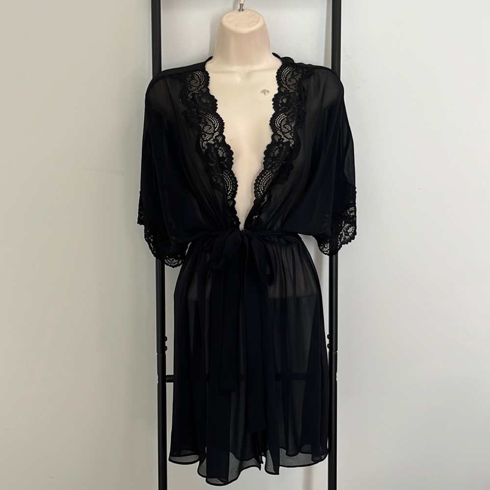 Seductive Wear by Cinema Etoile  black lace trim belt robe women size L
